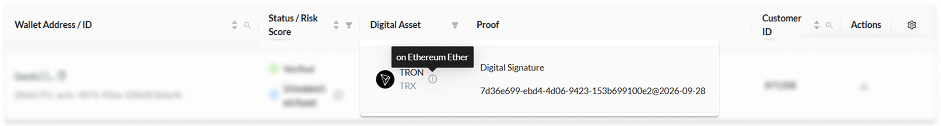 TRON in self-hosted wallet proofs on Ethereum Ether chain